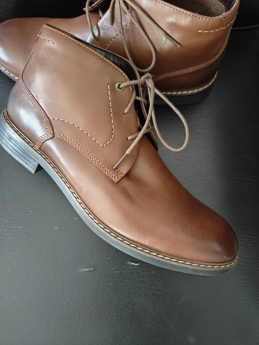 Mens Rockport Brown Leather Chukka Boots with Lace-Up Closure
